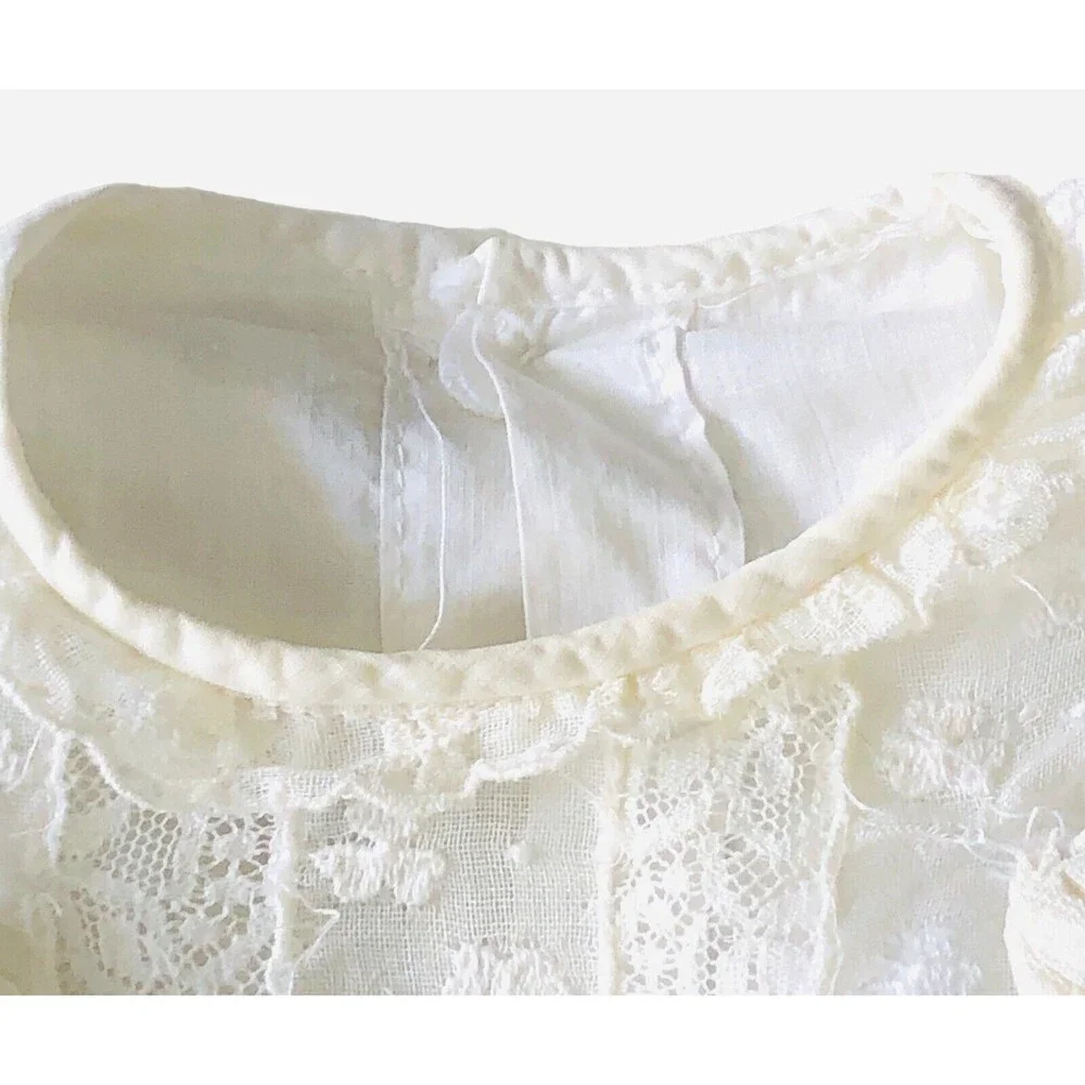VTG Baby Christening 2 Piece -Gown And Slip Handmade Cotton Lace Baptismal Gown